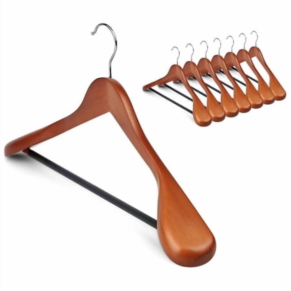 Coat Hanger 8-Pack, Meqution Wood Hangers Trouser Hangers Extra Wide Shoulder Wooden Hangers For Heavy Coat, Sweater, Skirt, Suit, Pants, Retro Finish (Walnut)