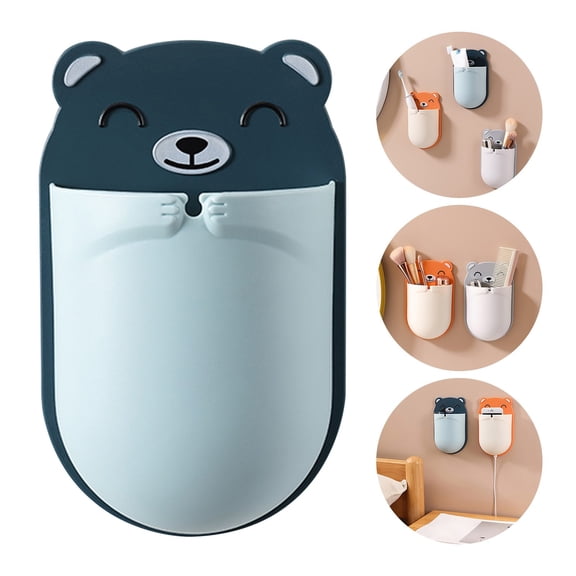 SSZMDLB under $5 Bear Toothbrush Holder, Wall Mounted Toothbrush Holder, Bathroom Storage Rack, Punch-Free Adhesive Draining Organizer for Bedside, Kitchen, Office, Countertop, Shelf, Space Saving