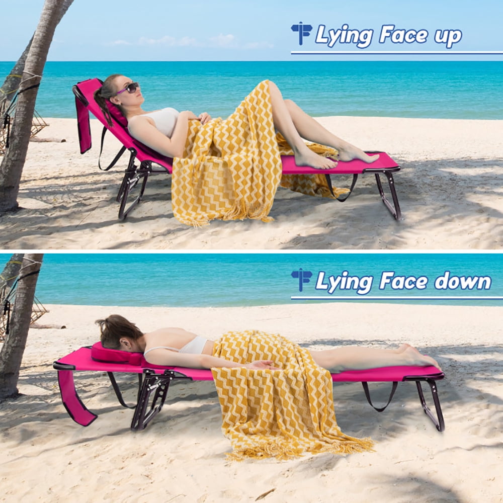 Aimee Lii Beach Chaise Lounge Chair with Face Hole and Removable Pillow, Patio Loungers, Pink Aimee Lii Beach Chaise Lounge Chair with Face Hole and Removable Pillow, Patio Loungers, Pink