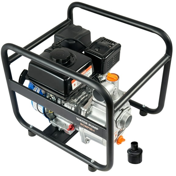 KFFKFF Gasoline-Powered Trash Pump, 2 in/50 mm, 6.5HP 132 GPM 4-Stroke Engine for Water Transfer with 98 ft Max Lift, 26 ft Max Suction, Inlet Filter, Cast Iron Impeller for Irrigation and Pools