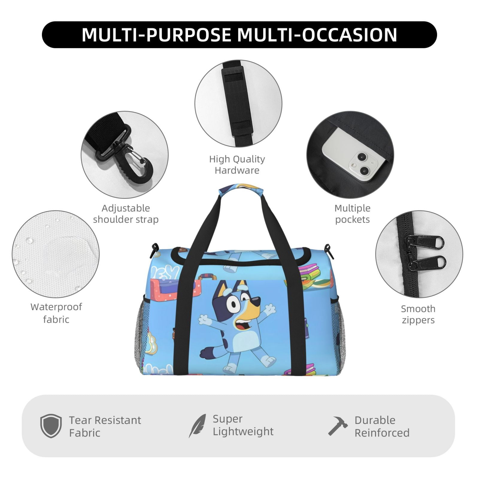 Silaia Bluey Print Travel Duffle Bag,Weekender Bag Carry On Tote Bags,Sport Gym Bag, Hospital Bag for Labor and Delivery, Overnight Bag Luggage Bag