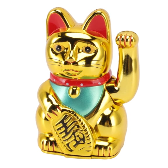 Yajisi Battery Powered Fortune Cat Good Luck Welcoming Wealth Waving Cat Figurine for Hotel Restaurant Reception Desk Decor, 5 inches / 12.7 cm, Bright Golden
