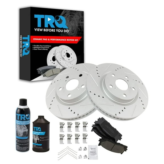 TRQ Front Performance & Brake Rotor & Ceramic Pad Kit w/Chemicals BKA16709 Fits select: 2008-2017 TOYOTA CAMRY, 2007-2018 LEXUS ES