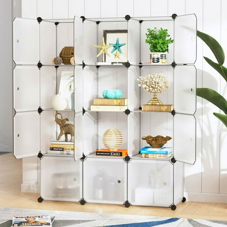 EasingRoom DIY 12-Cube Cube Storage Organizer, Plastic Modular Wardrobe Bookcase Shelves Organizer for Livingroom, Bedroom and Closet
