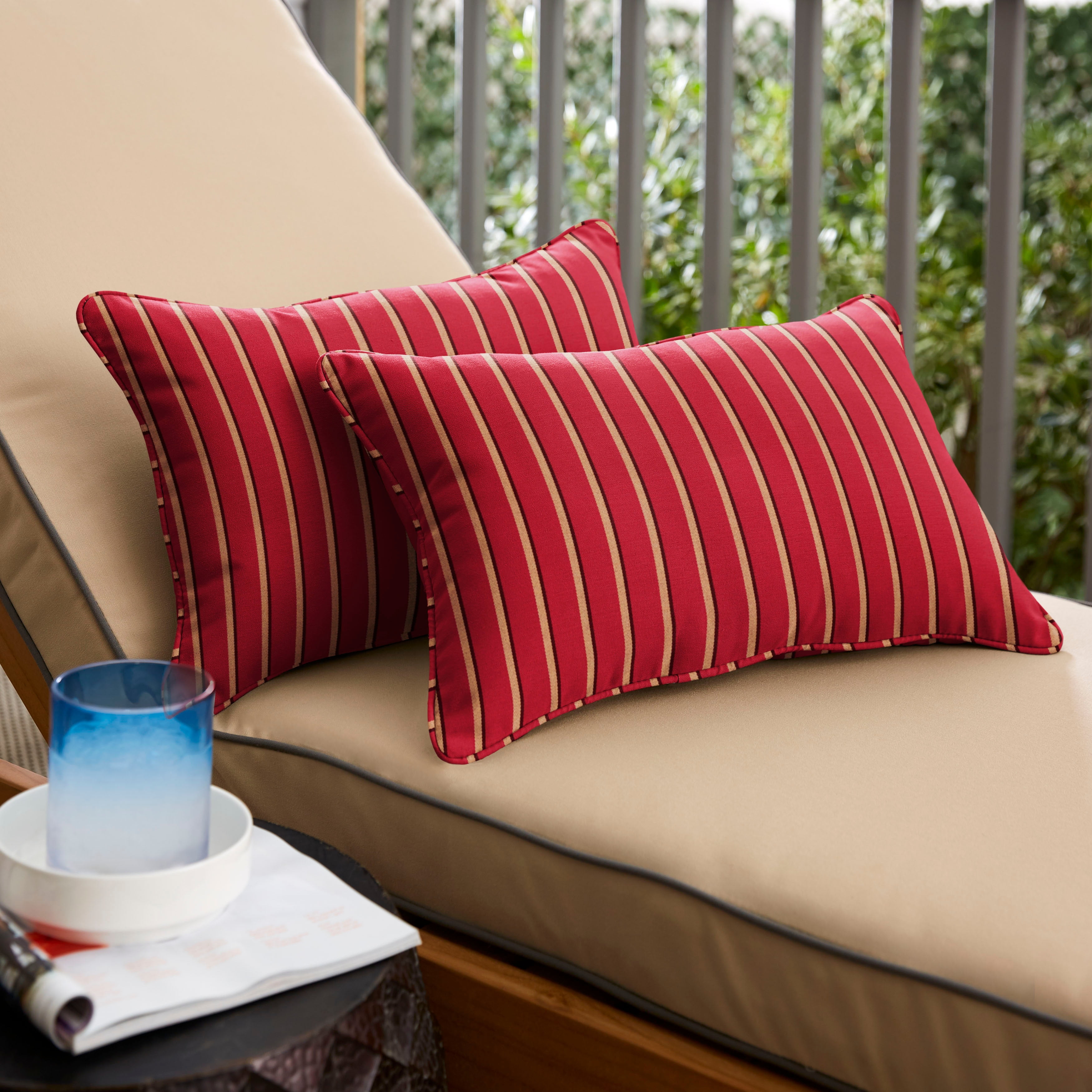 Beige Black Stripe Indoor/Outdoor Pillows Set of 2 Corded Sunbrella 