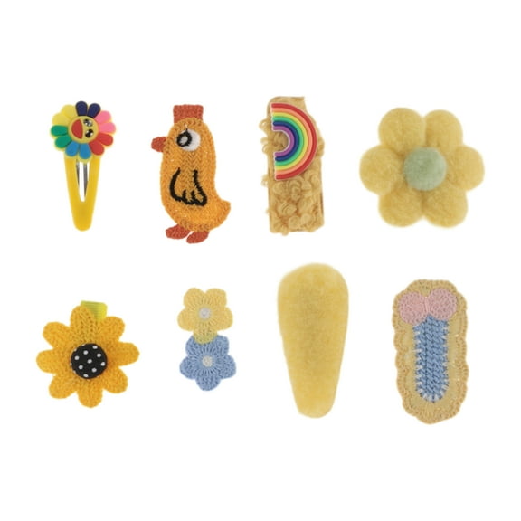8 Pcs Fashion Cute Flowers Hair Clips Hairdo Clips for Girls for Children Yellow