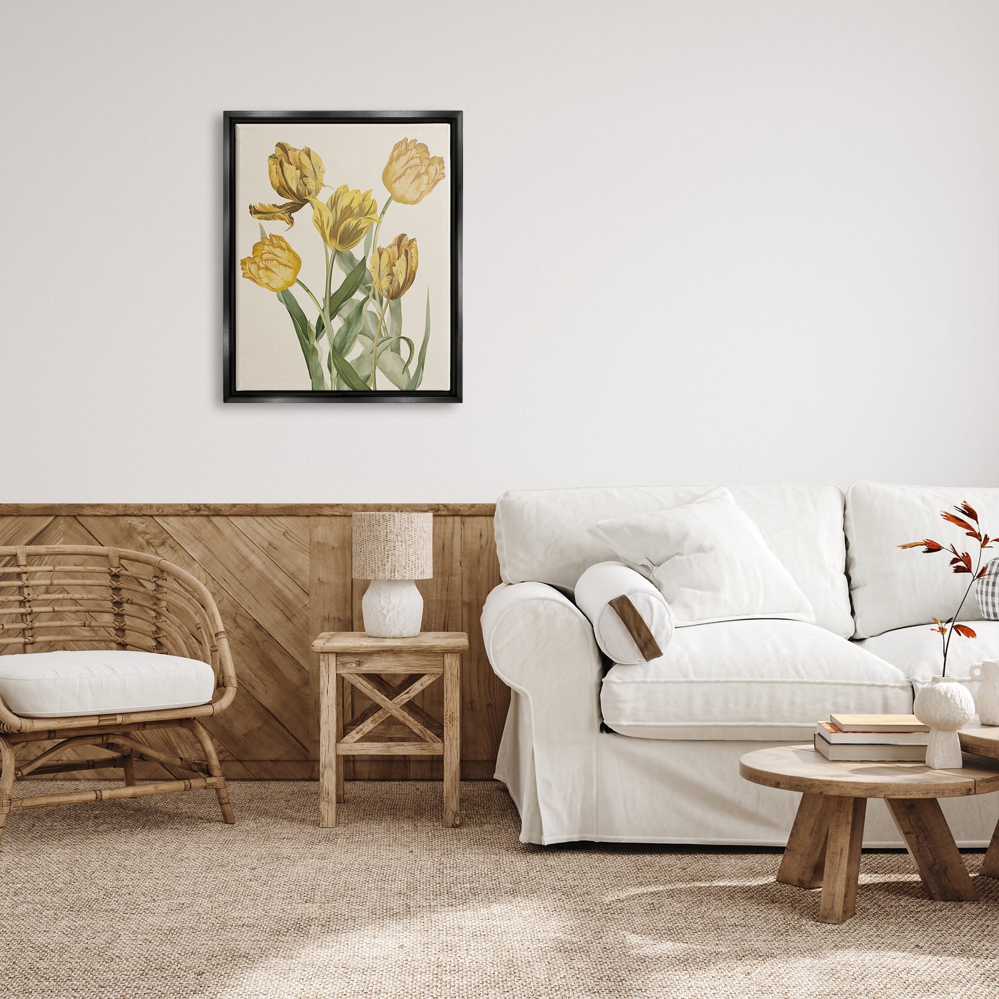 Stupell Industries Antique Yellow Tulips Botanical & Floral Painting Black Floater Framed Canvas Art Print Wall Art, 25 x 31