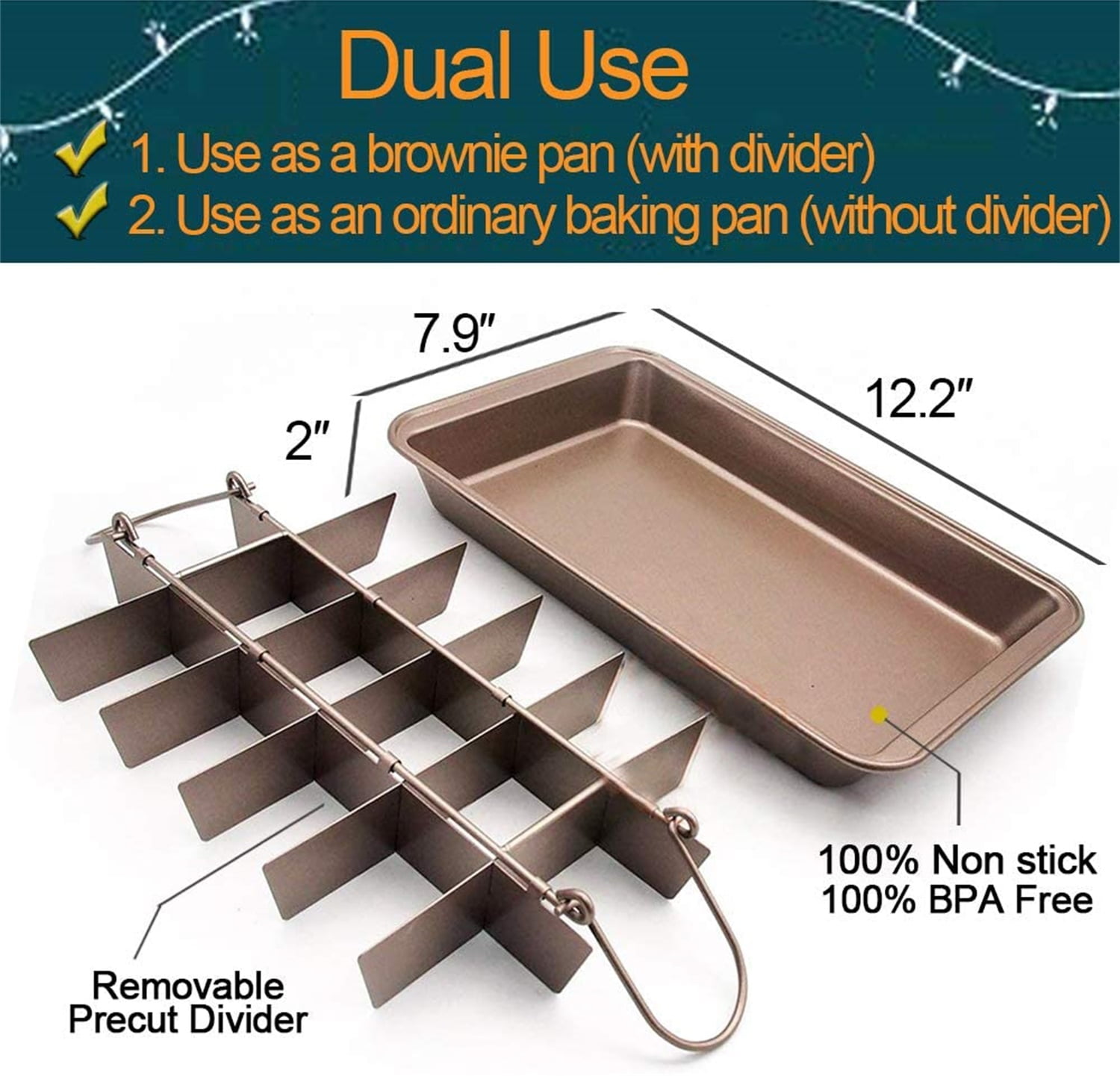 Kepooman 18 Lattice High Carbon Steel Non-stick Cake Pans with Dividers, Gold