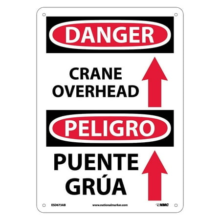 UPC: 0887481048130 | National Marker Danger Signs; Crane Overhead (Graphic) Bilingual 14X10 .040 Aluminum ESD673AB
