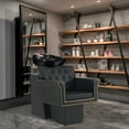 thumbnail image 2 of BarberPub Shampoo Chair with Ceramic Bowl Backwash Sink Salon Wash Station(Black), 2 of 10