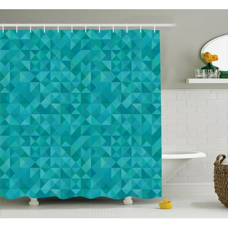 geometrical hooks 70l triangles 69w squares teal curtain shapes shades inches abstract shower bathroom fabric different modern ambesonne aqua turquoise