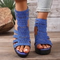 thumbnail image 4 of PiGOGI Women Solid Color Rhinestone Open Toe Back Zipper High Heeled Sandals Thick Heel Summer Blue, 4 of 9