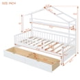 thumbnail image 2 of Harper & Bright Designs Twin Size House Bed with Drawers and Storage Shelves, Kids Platform Bed with Fence Rails Wood Playhouse Tent Bed Frame for Girls Boys, White, 2 of 10