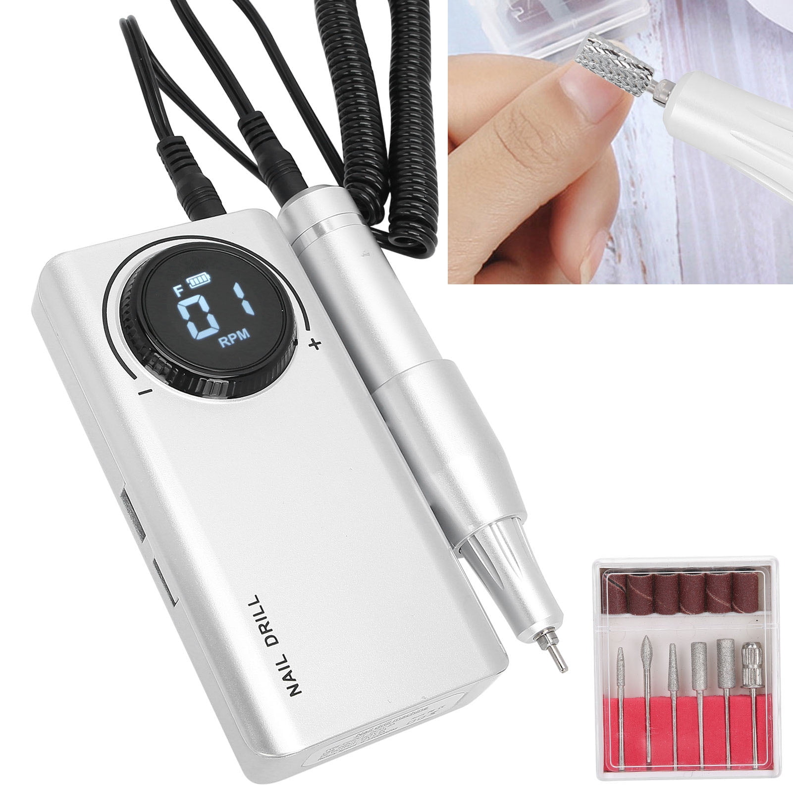 Yajisi 35000RPM Rechargeable Electric Nail Drill Pen Machine Portable Grinding Polisher, Pearly Lustre Gray (5.4 inches / 13.7 cm)