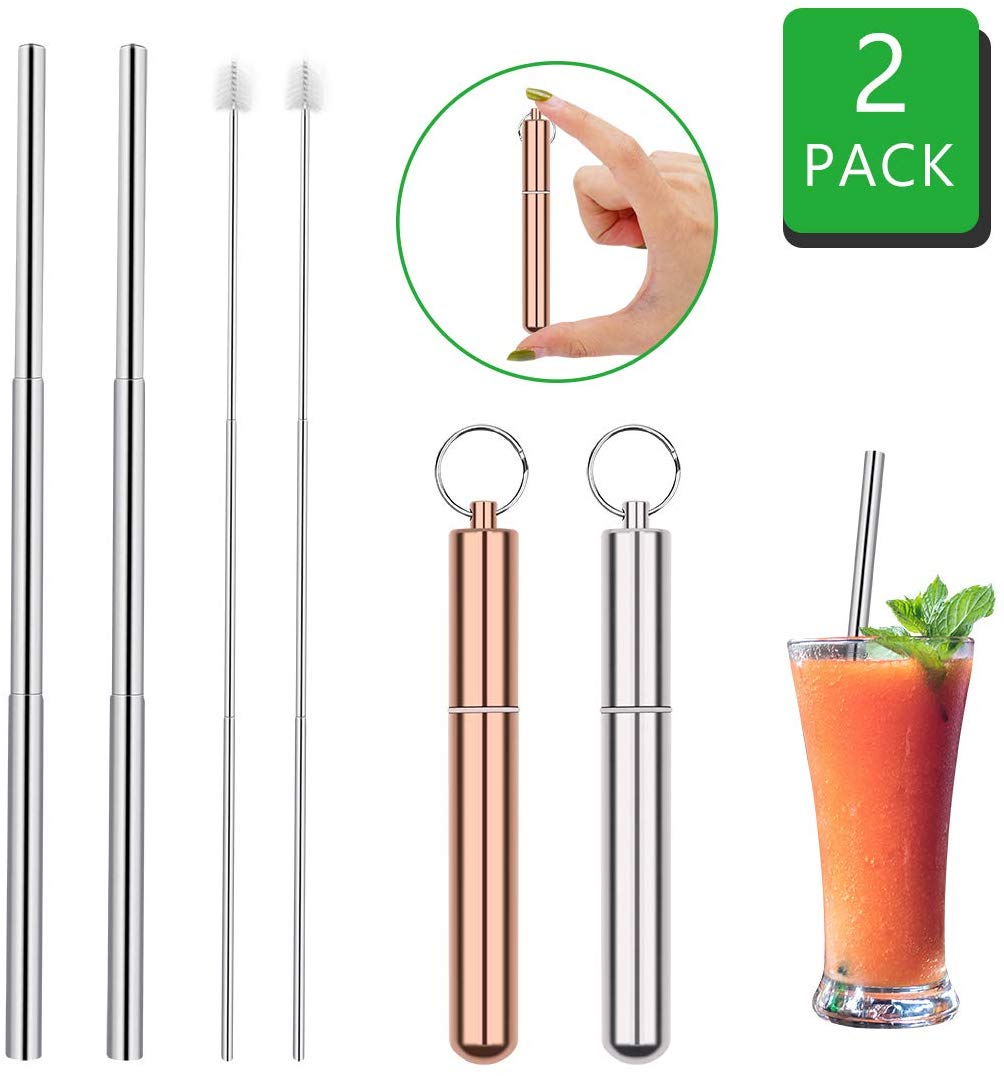 Collapsible Reusable Straws with Case?Telescopic Foldable Metal Straw
