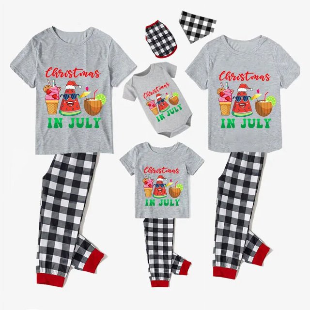 Pijamas familiares navideños a juego, conjuntos de pijamas de Papá Noel en julio, gris