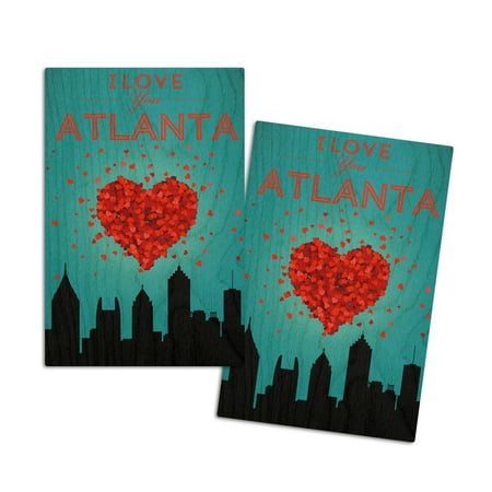 

I Love You Atlanta Georgia (4x6 Birch Wood Postcards 2-Pack Stationary Rustic Home Wall Decor)