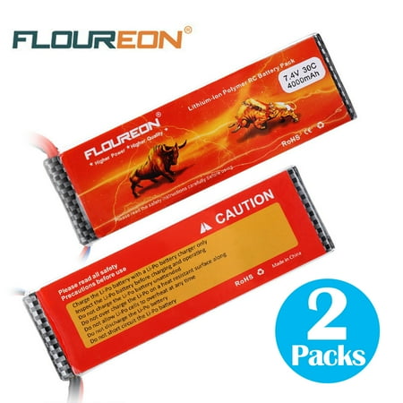 Wholesale Lipo Batteries Floureon 2S1P 7.4V 4000mAh 30C LiPo Battery for RC Car Airplane Evader Hobby 2Packs ()