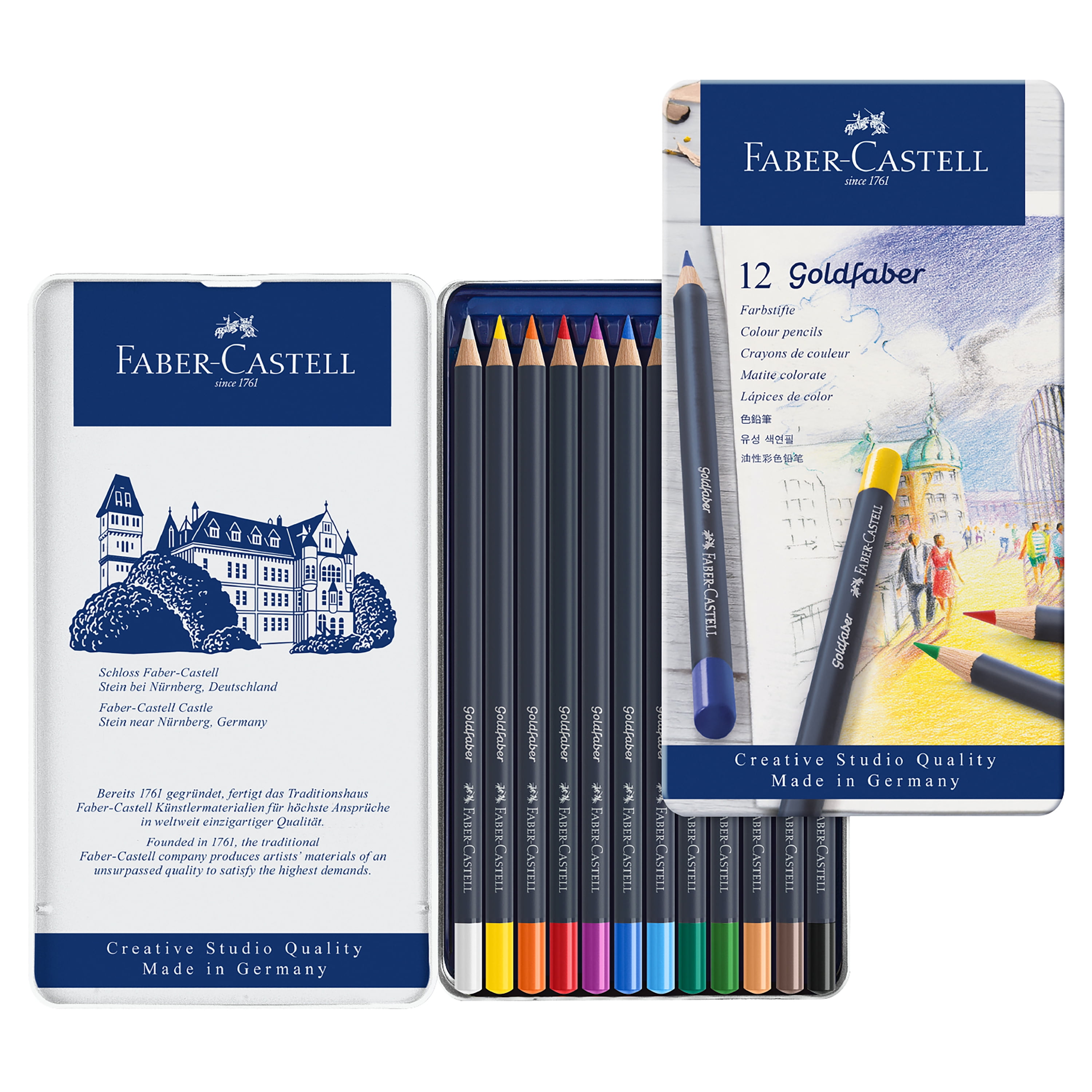 High Quality Faber Castell Classic 12 Colour Pencils Metal Tin Artist