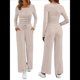 thumbnail image 3 of Conjuntos de Dos Piezas para Mujer, para Estar en Casa, para Otoño, con Suéter de Cuello Henley, Pantalones Anchos y Chándal Albaricoque S, 3 of 8