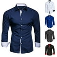 thumbnail image 4 of Men Long Sleeve Button Down Shirt Solid Color Blouse Top Lapel Tee Cardigan, 4 of 11