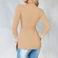 thumbnail image 4 of ClodeEU Women's Cross Wrap V Neck Long Sleeve Slim Fitted Rhinestone T Shirt Top,Ruched Elegant Tee Top Khaki,Womens Plus XL, 4 of 8