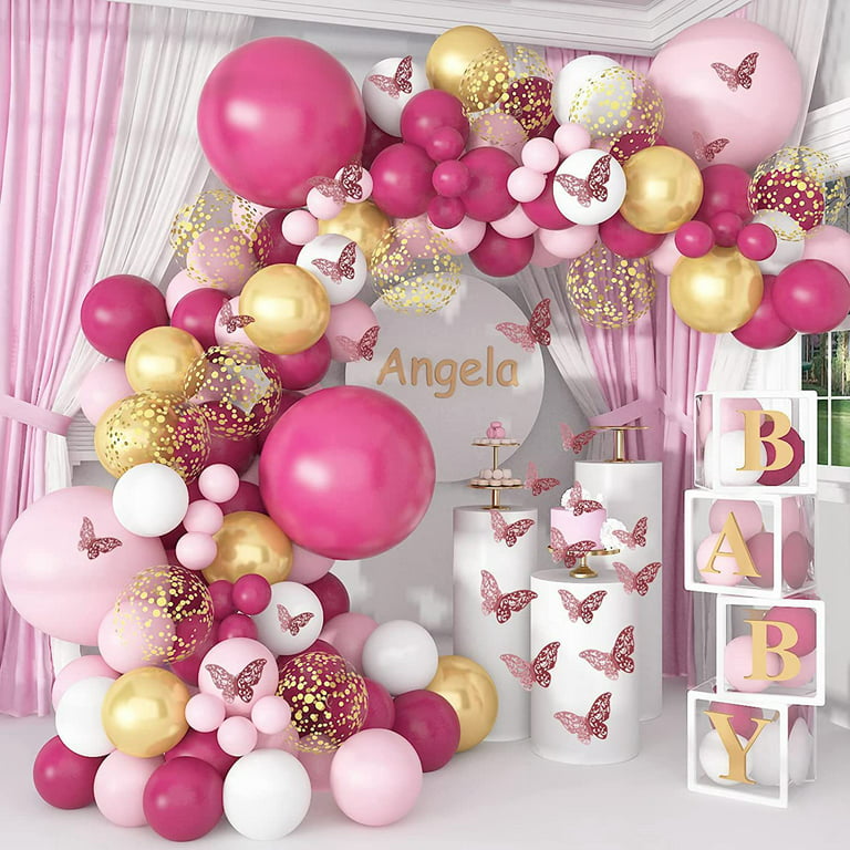 YANSION Hot Pink Balloon Arch Garland Kit, Hot Pink Coral Blush Gold  Balloon with Pink Butterfly Stickers for Princess Birthday,Baby  Shower,Bridal Shower Party Decorations 