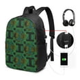 thumbnail image 3 of YFYANG 17" Laptop Backpack, Green Retro Geometric Art Fashion Travel Work Backpack with USB and Headphone Cable Interface for Men and Women, 3 of 8