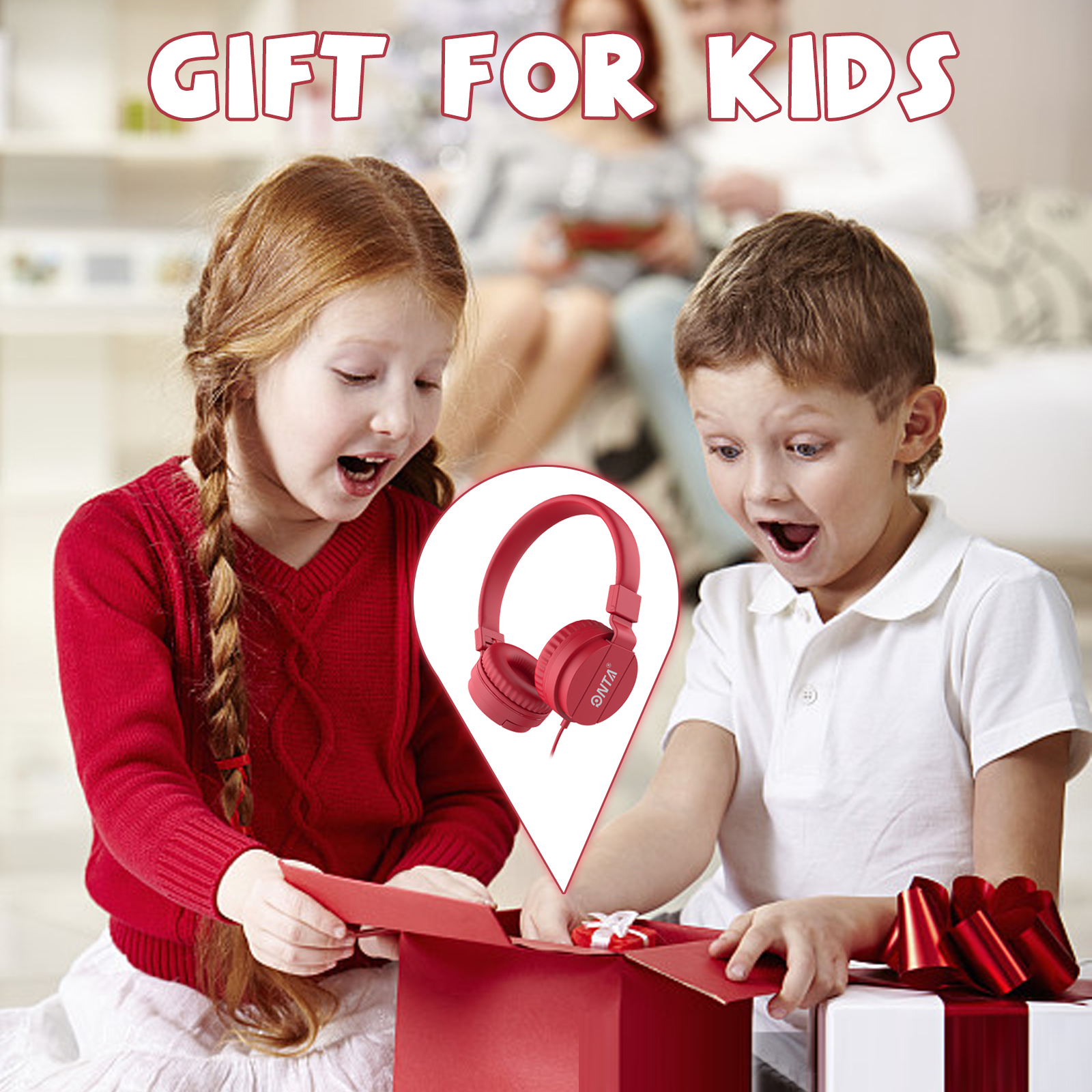 ONTA Kids Headphones, Foldable Over-Ear, Red photo 5