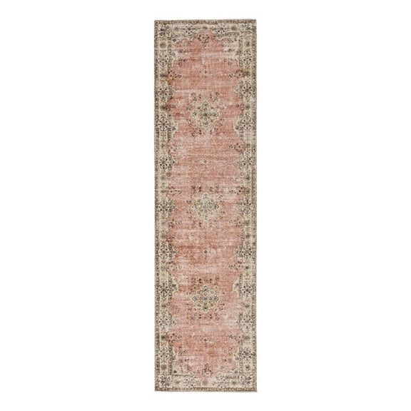 Linon Washable Blanche Polyester 2'x8' Rug in Pink