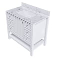 thumbnail image 2 of Montary Bathroom Vanity Set 37" with Carrara White Marble Top, Modern Cabinet with Doors and Drawer, Three Faucet Hole, 2 of 8