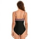thumbnail image 3 of Traje de baño de una pieza de triángulo para mujer con escote en V y color a juego con arrugas en el vientre sexy sin espalda, 3 of 5
