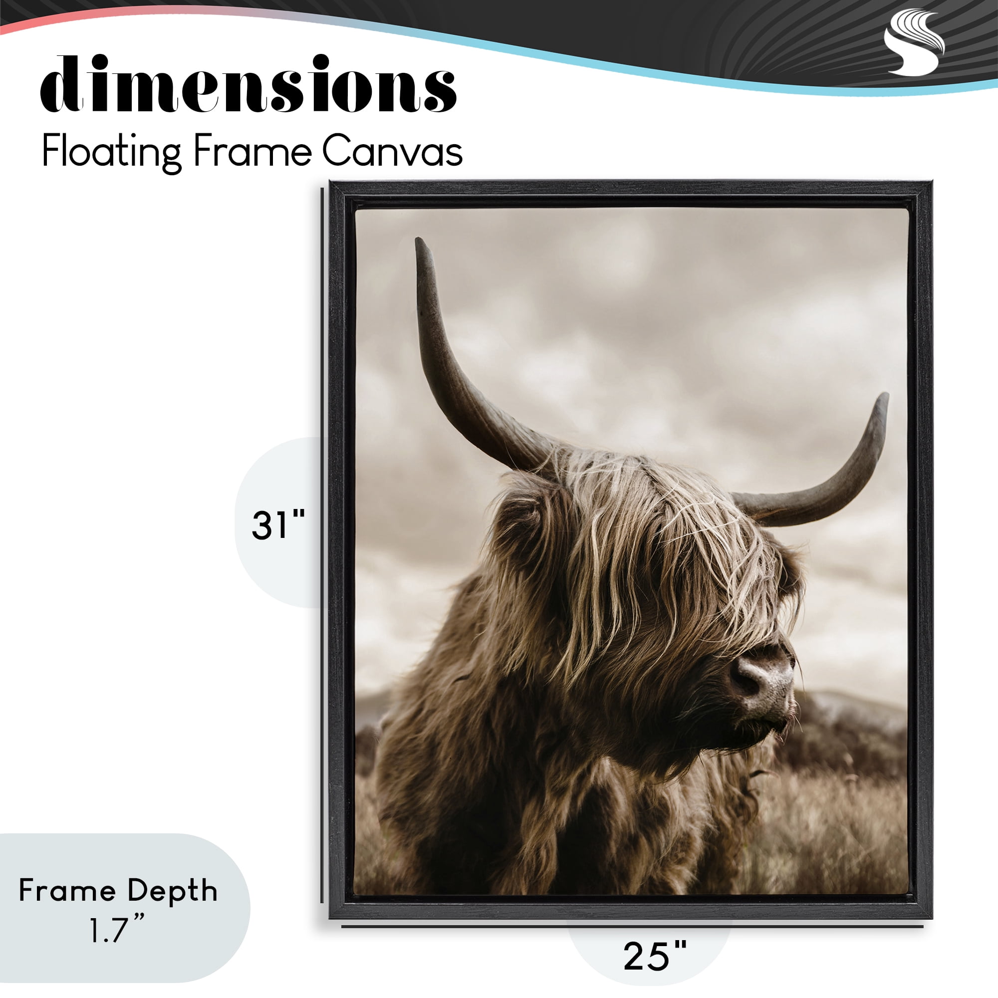Stupell Industries Highland Cow on Windswept Moor Black Framed Floater Canvas Wall Art, design by CAD Designs