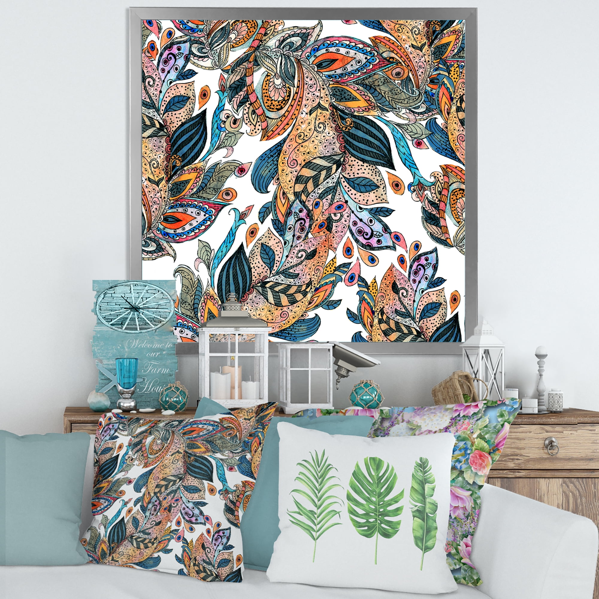 Designart 'Floral Seamless Abstract Texture Pattern' Traditional Framed Art Print