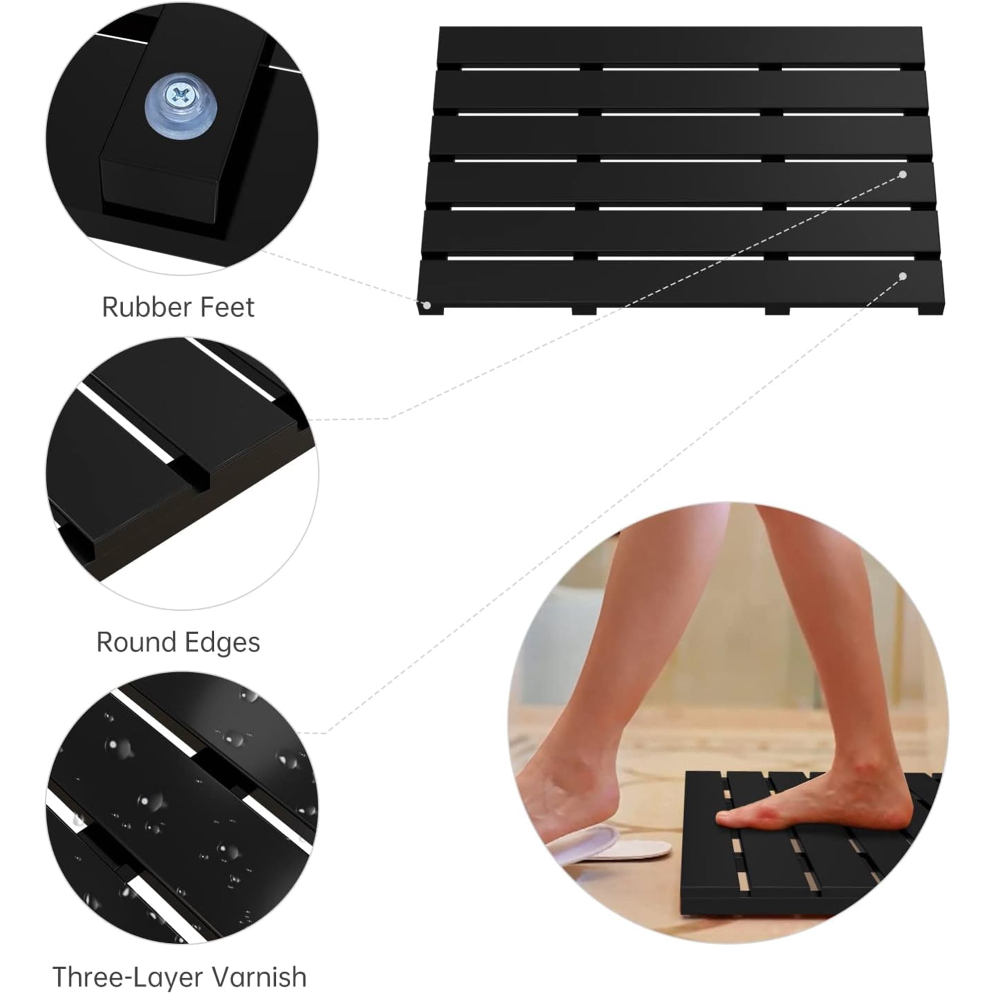 Bambloom Bath Mat for Bathroom,Non-Slip Shower Mat Outside Shower,21x14in,Black