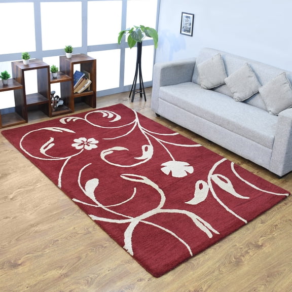Rugsotic Carpets Hand Tufted Wool Eco-Friendly 3'x5' Area Rugs Rectangle Red Beige Floral Modern High Pile Thick Handmade Anti Skid Indoor Rug for Living Room, Bedroom K00733