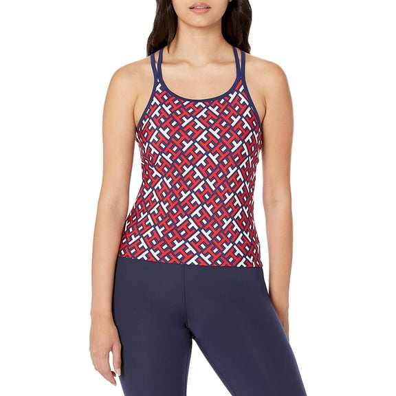 Tommy Hilfiger Womens Logo Tank Large Scarlet/Deep Blue