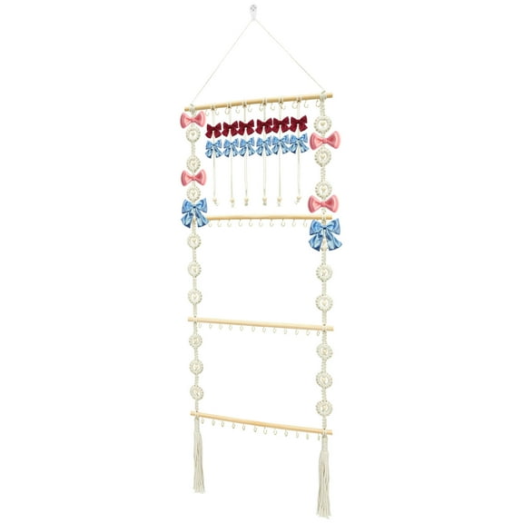 AEVXKHI Bow Organizer for Girls, Wall Hanging Hair Bow Organizer, Large Capacity Headband Holder, Bow Hanger with 48 Hooks, Decorative Hair Accessories Organizer for Hair Clips Bows Headband