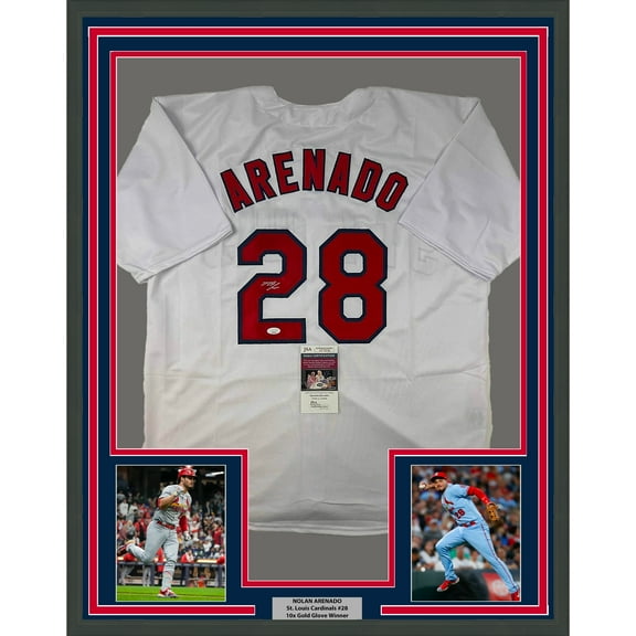Framed Autographed/Signed Nolan Arenado 35x39 St. Louis White Baseball Jersey JSA COA