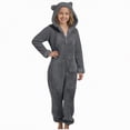 thumbnail image 2 of Godom Onesie Kids Girls Fleece Fuzzy Warm Sherpa Bed Jumpsuit Kids Cute Plain Zipper Long Sleeve Soft Hooded Romper Winter,Dark Gray, 2 of 4