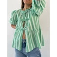 thumbnail image 5 of Aojekbee Women's Spring Summer Casual Shirts 3/4 Sleeve O Neck Solid Color/Striped Blouse, 5 of 10