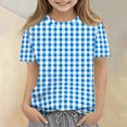 thumbnail image 3 of CCRFTGI Shirts for Girls Size 10-12 Cute Plaid Shirt Summer Tops Short Sleeve Girls Clothes Casual Crewneck Tees Blue 9-10 Years, 3 of 6
