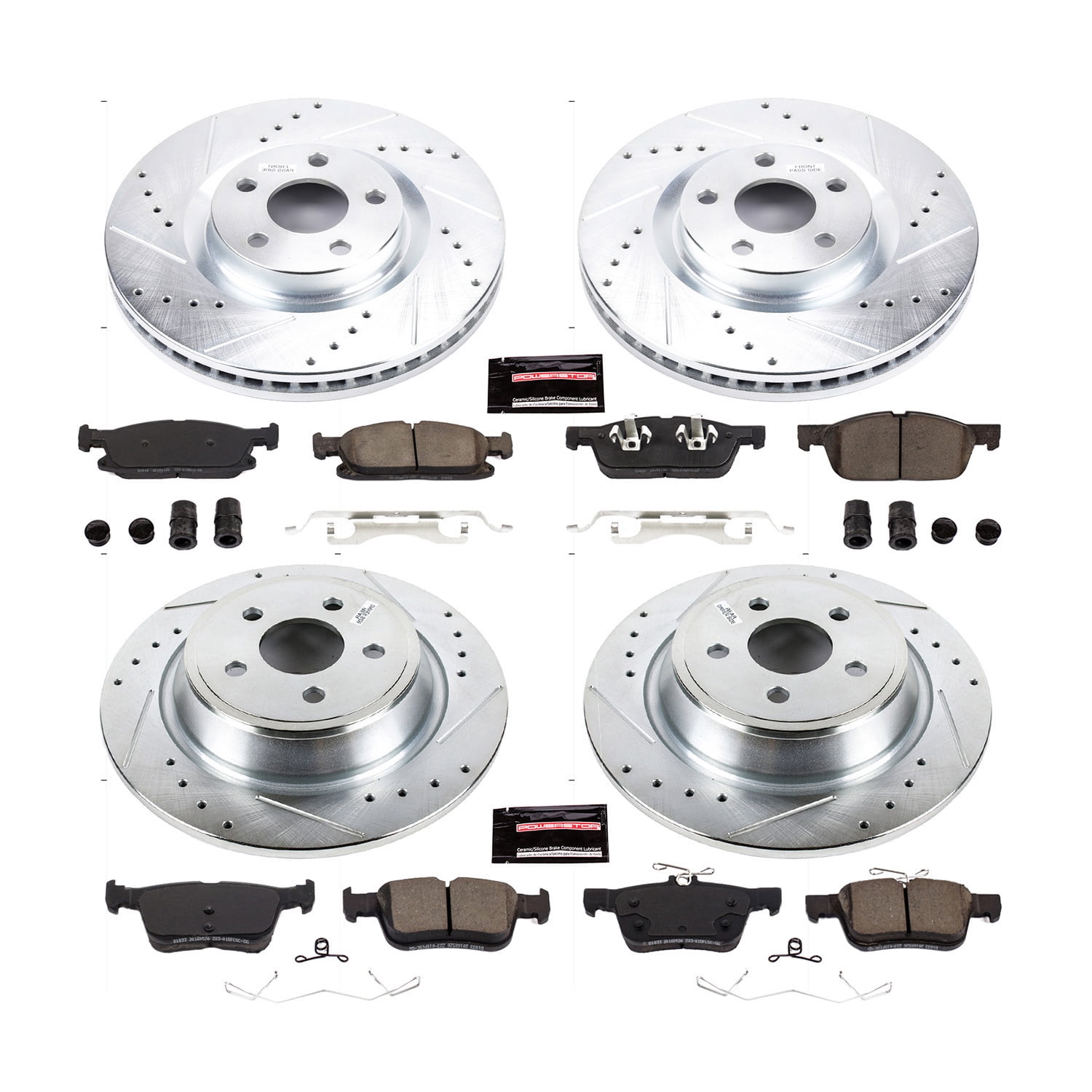 PowerStop Front and Rear Z23 Evolution Sport Carbon-Fiber Ceramic Brake Pad and Drilled & Slotted Rotor Kit Fits: FORD Select Models K7419