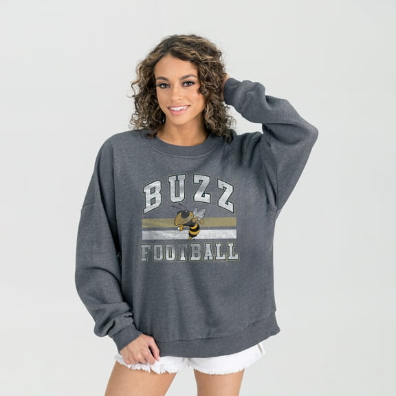 Women's Gameday Couture Charcoal Georgia Tech Yellow Jackets Oversized Good Vibes Premium Fleece Drop Shoulder Pullover