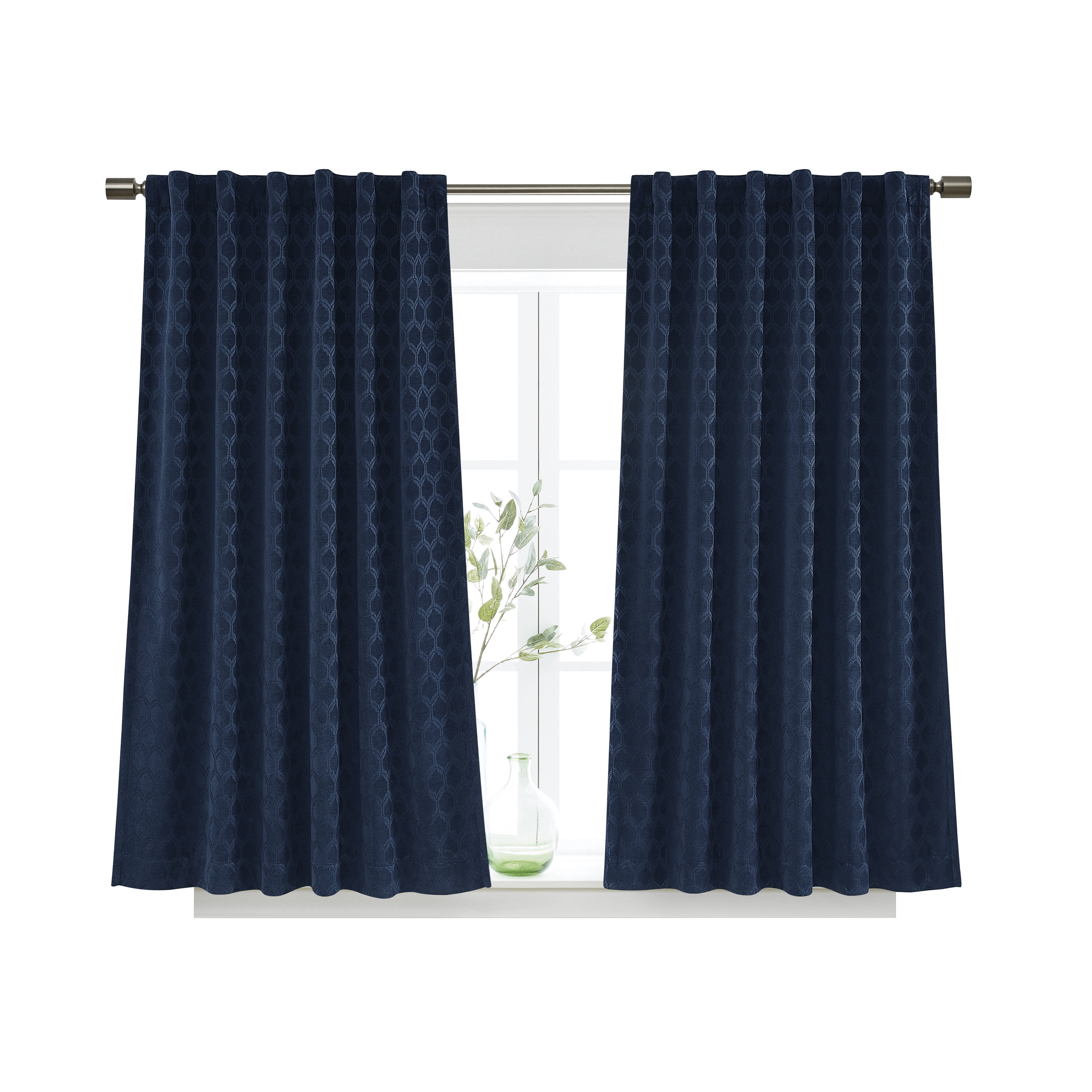 (2 pack) Better Homes & Gardens Jacquard Velvet Blackout Rod Pocket/Back Tab Single Curtain Panel, 1-Piece, Blue Cove, 50" W x 63" L