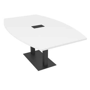7Ft Boat Shaped Conference Table With Square Metal Base Power And Data