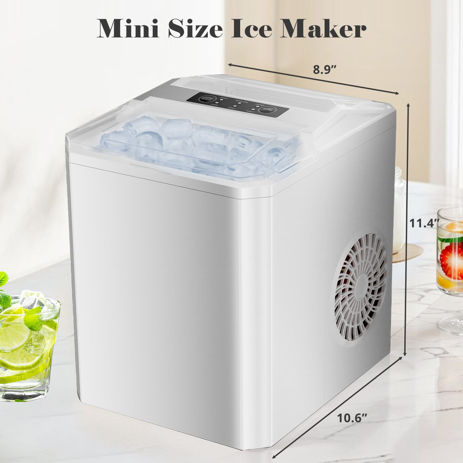 Beddle Portable Countertop Ice Maker with Self-Cleaning, 9 Cubes in 6 Mins, 26 lbs/24 Hrs,For Home Camping,White