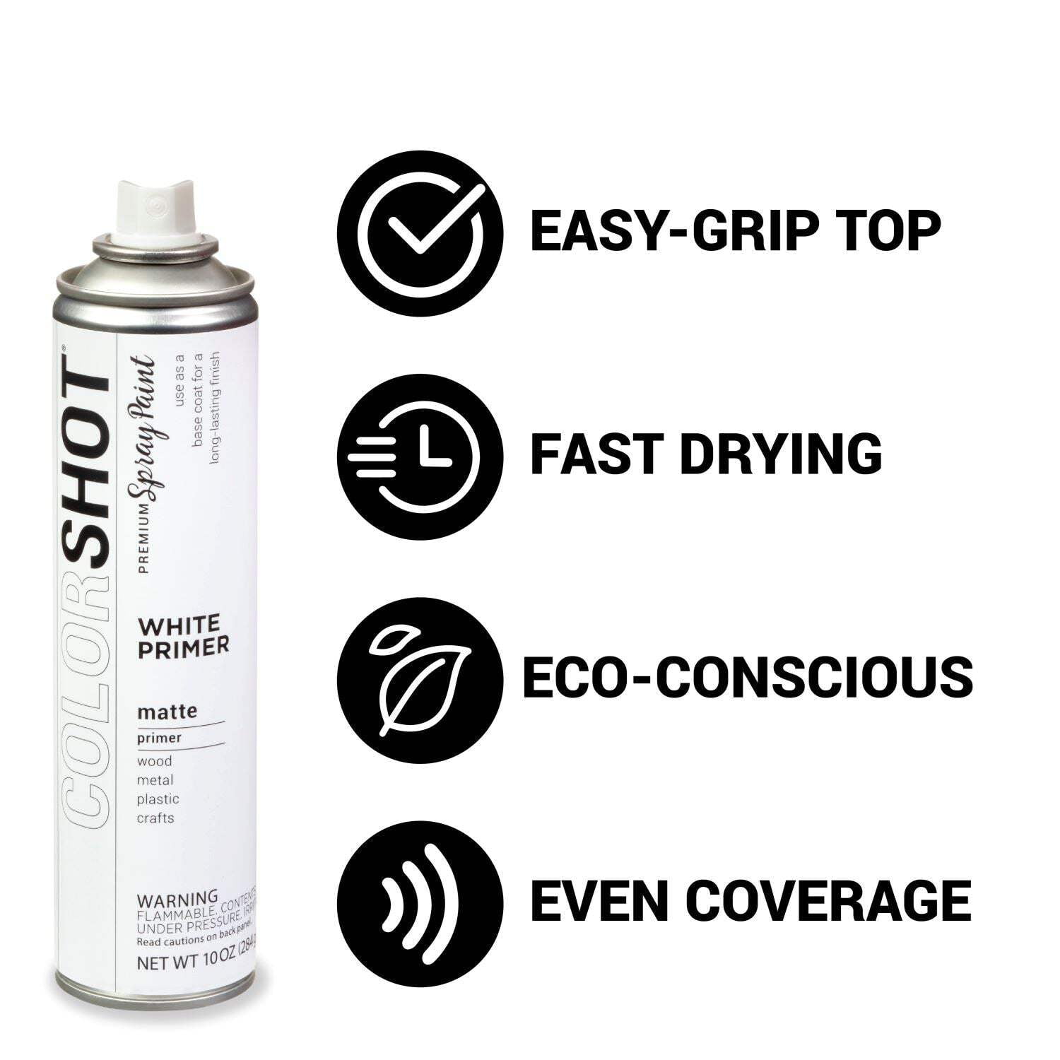 COLORSHOT Matte White Primer, 10 oz. 4 Pack, Fast-Drying Acrylic Paint, Indoor & Outdoor Use