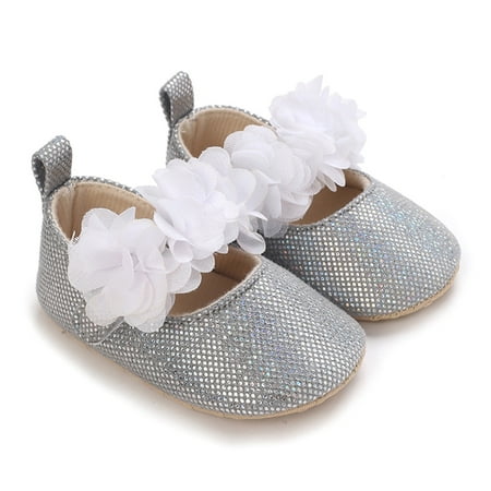 

Loliuicca Baby Girl Canvas Flats Soft Soles Elegant Floral Mary Jane Dress Shoes