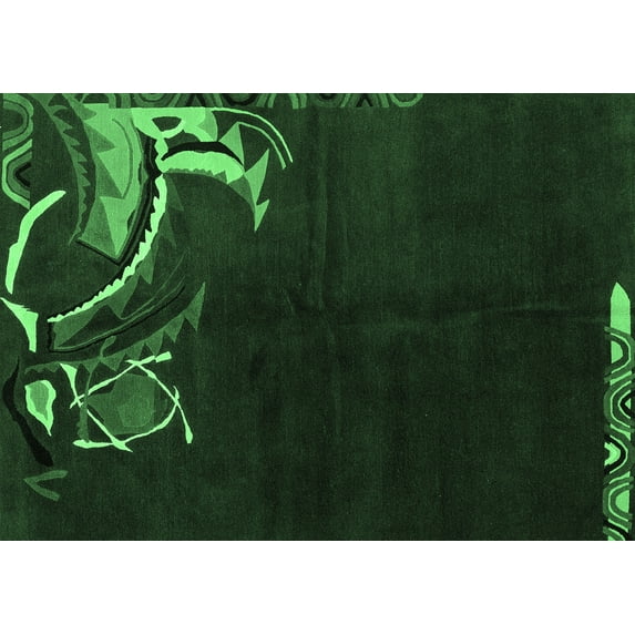 Ahgly Company Indoor Rectangle Oriental Emerald Green Asian Inspired Area Rugs, 3' x 5'